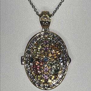 NWT Gems En Vogue Sterling Palladium Multi Sapphire Genuine Gemstone Necklace